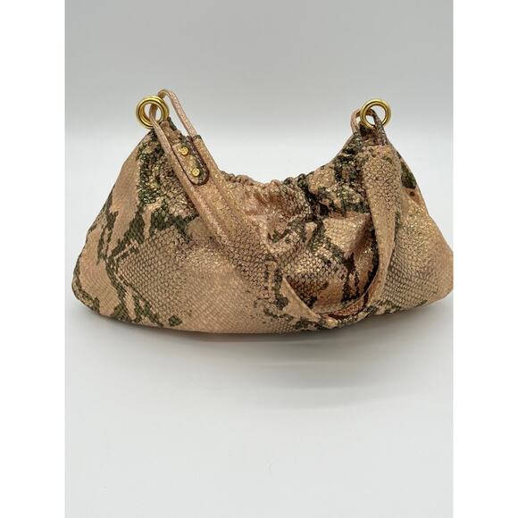 IRRIDESCENT LEATHER ROSE GOLD SNAKESKIN PRINT BAGUETTE BAG - Picture 2 of 9